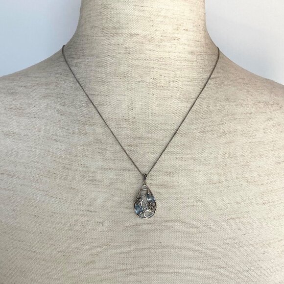 Sterling Silver 925 SLC Blue Topaz Marcasite Teardrop Pendant Necklace 18" Chain - Picture 2 of 16